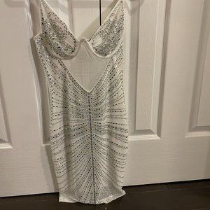 Banjul | Rhinestone Mini Dress | White/Silver Sparkly | Size: S